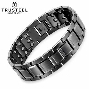 Men’s Magnetic Bracelet 316L Stainless Steel Link Bracelet Gun Metal 8.5 Inch